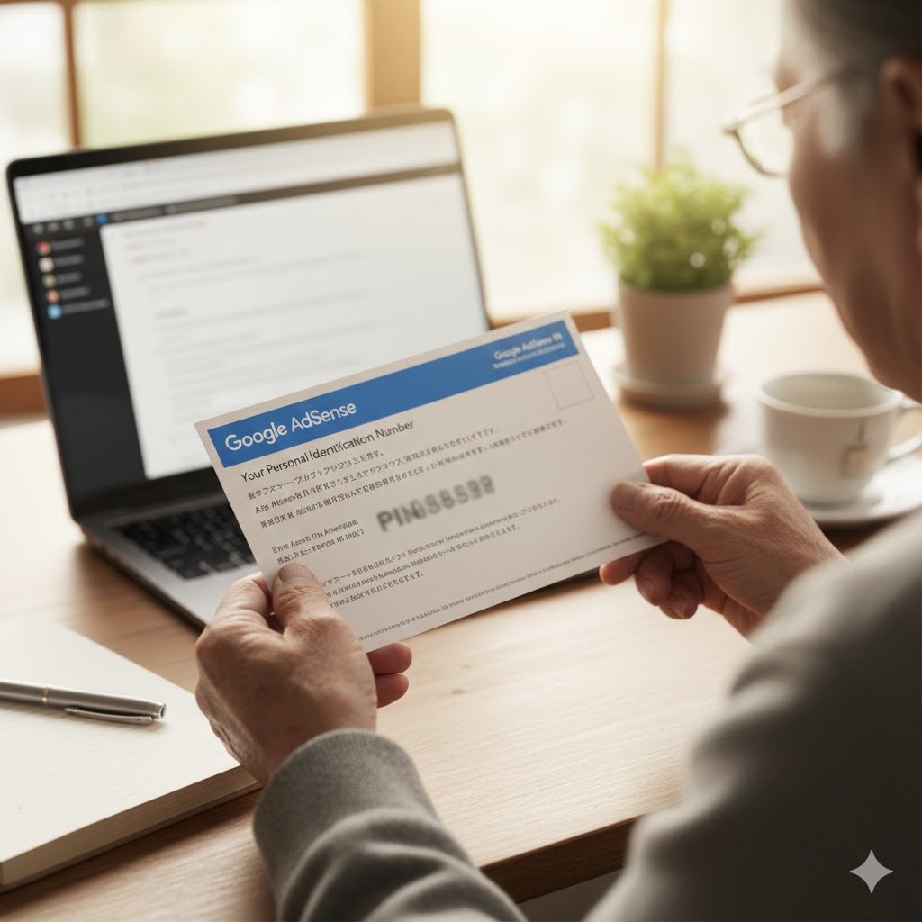 AdSense住所確認のPINコードを見るシニア男性