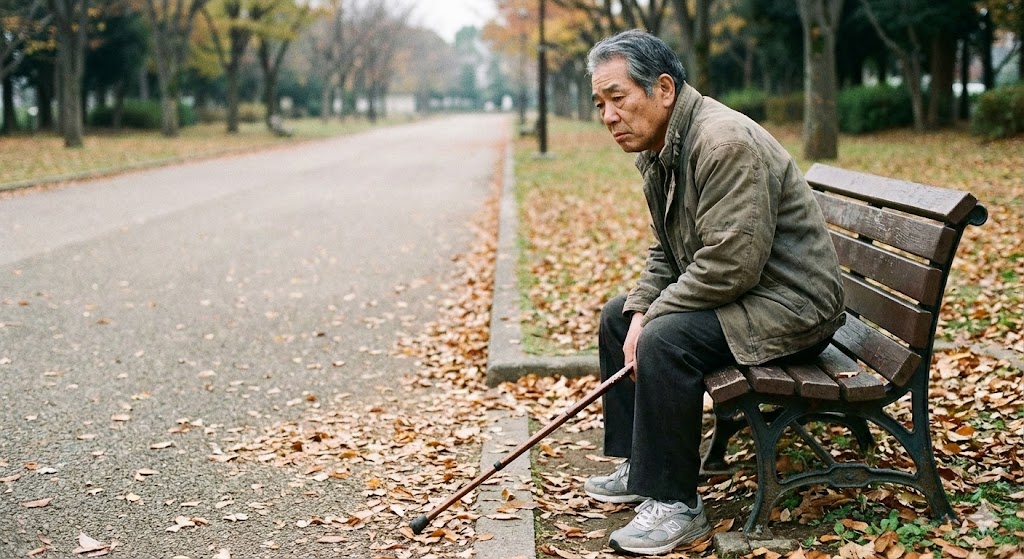 ベンチに座る男性