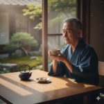 一人でお茶を飲むシニア男性